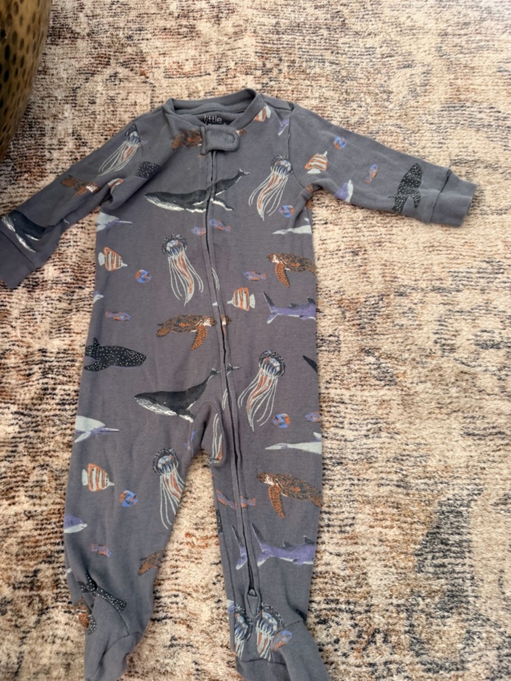 Baby boy One-Piece Pajama bundle- Neutral & Blue Stripes - Picture 10 of 11